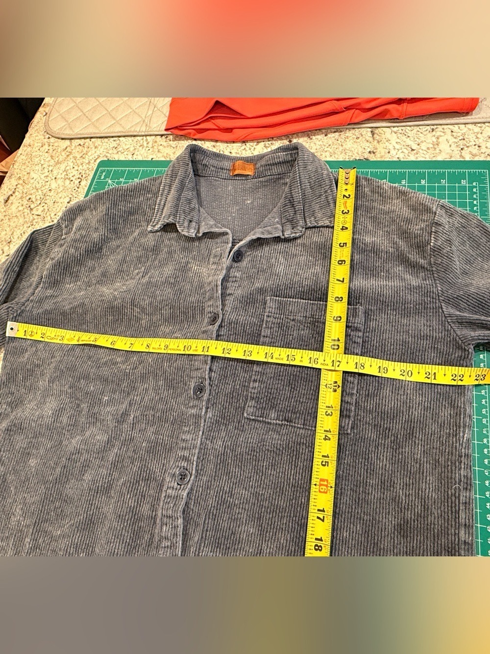 POL Gray Corduroy Oversized Raw Hem Button Down Shacket Tunic Large - Picture 2 of 9